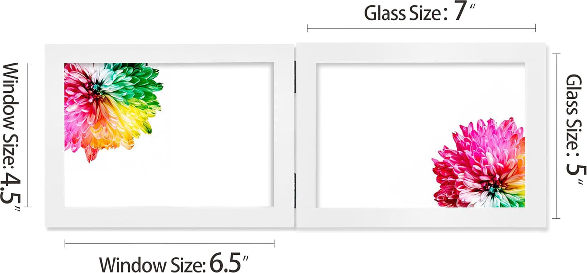 Double 5x7 Horizontal Picture Frame, White Clean-Lined Wood