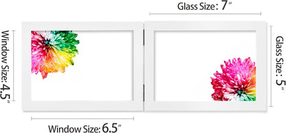 Double 5x7 Horizontal Picture Frame, White Clean-Lined Wood