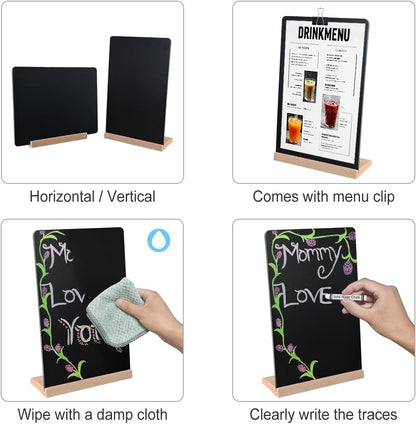 Desktop Small Chalkboard with Solid Wood Base,7.9"x12",Double‑Sided Erasable Message Menu Sign for Coffee Shop, Restaurant, Bar, Eco‑Friendly