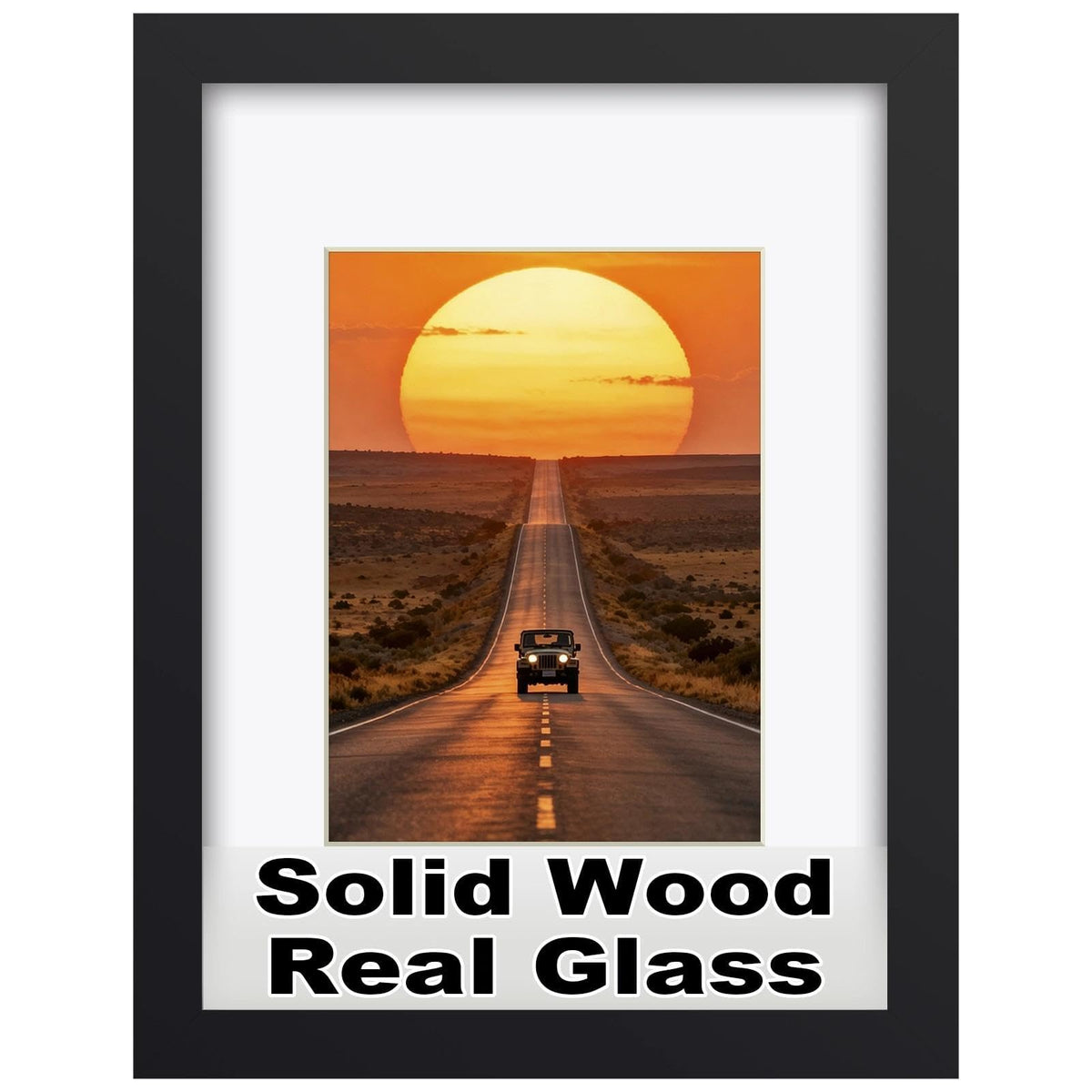 RPJC 11x14 Solid Wood Picture Frame Real Glass Cover Black