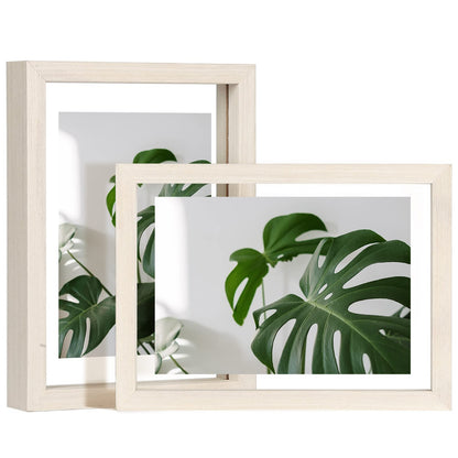Egofine 5x7 Floating Frames Set of 2, Double Plexiglass Picture Frame, Made of Solid Wood Display Any Size Photo up to 5x7, Wall Mount or Tabletop Standing, Natural Wood