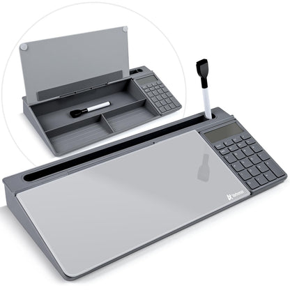 Varhomax Glass Desk Whiteboard with Storage, Desktop Organizer to-do List Memo Notepad Dry Erase White Board for Home Office and School Supplies (Gray)
