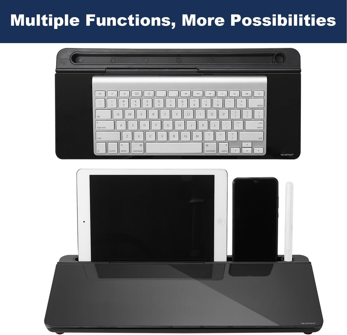 TSJ OFFICE Desktop Whiteboard Dry-Erase-Board - Computer Keyboard Stand White Board Surface Pad with Drawer, Desk Organizers with Accessories for Office, Home, School Supplies - Complete Black