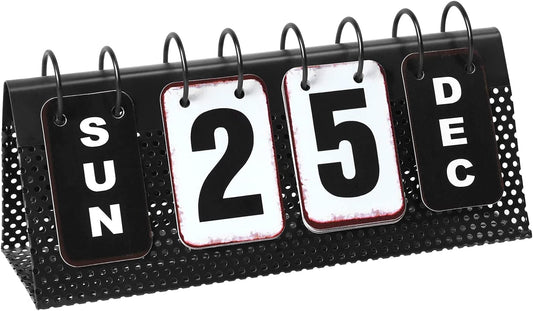 Metal Desk Calendar Standing Flip, Desktop Perpetual Flip Calendar with Large Display, Farmhouse Vintage Daily Flip Calendar for Home Office Decor, Reusable Yearly