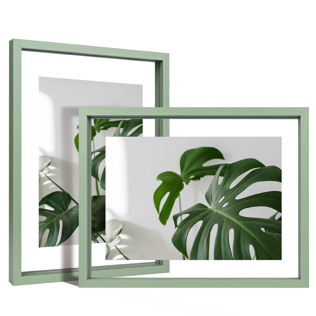 Egofine 5x7 Floating Frames Set of 2, Double Plexiglass Picture Frame, Made of Solid Wood Display Any Size Photo up to 5x7, Wall Mount or Tabletop Standing, Natural Wood