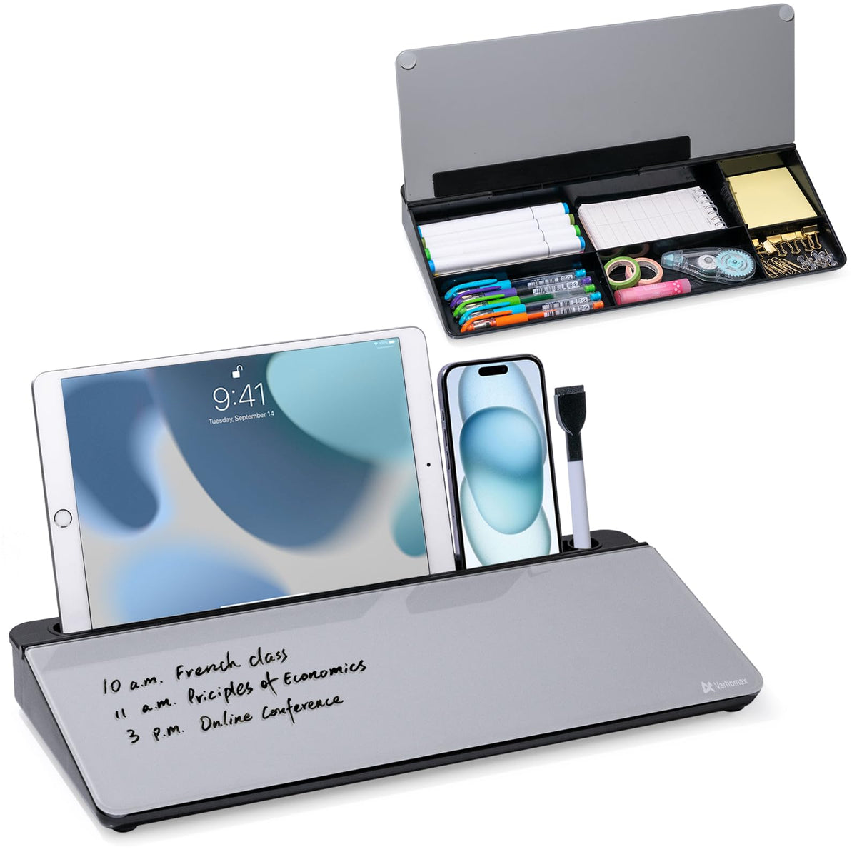 Varhomax Glass Desk Whiteboard Gray with Calculator