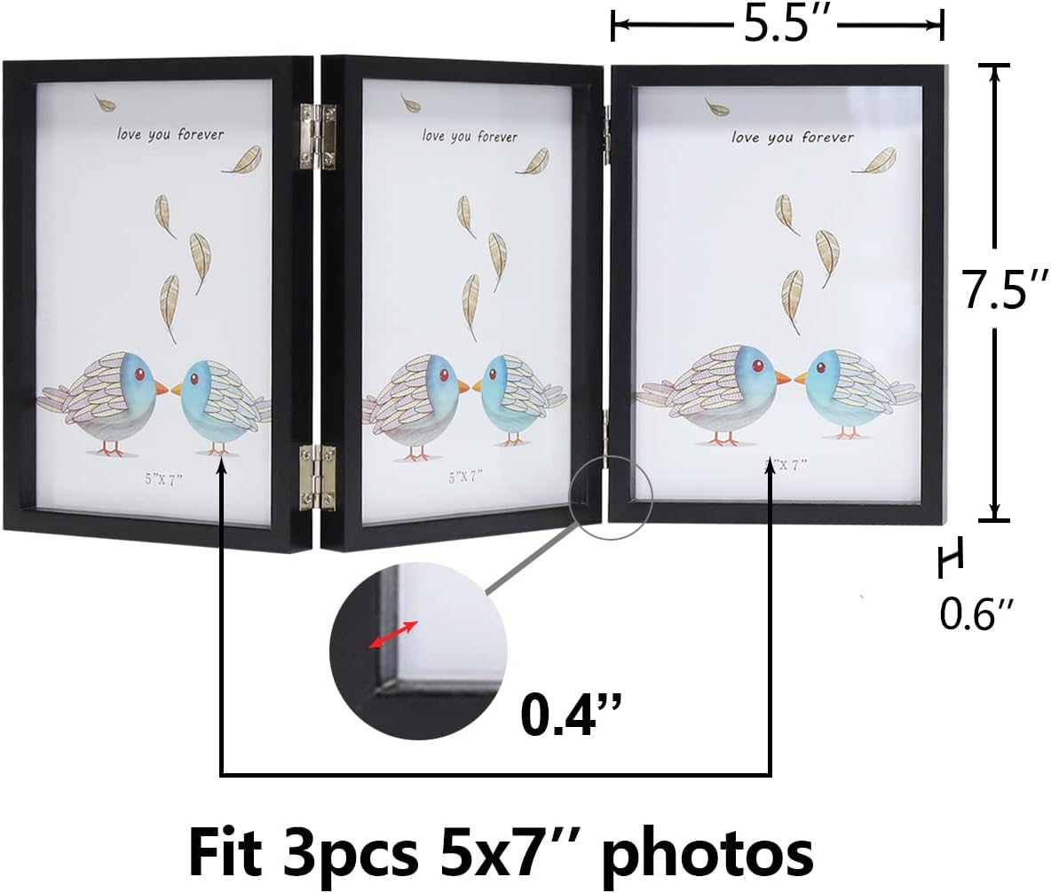 WUTL 3 Picture Frame Triple Collage 5x7 Frames with Real Glass Black