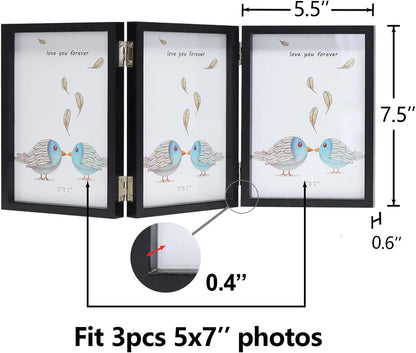 WUTL 3 Picture Frame Triple Collage 5x7 Frames with Real Glass Black