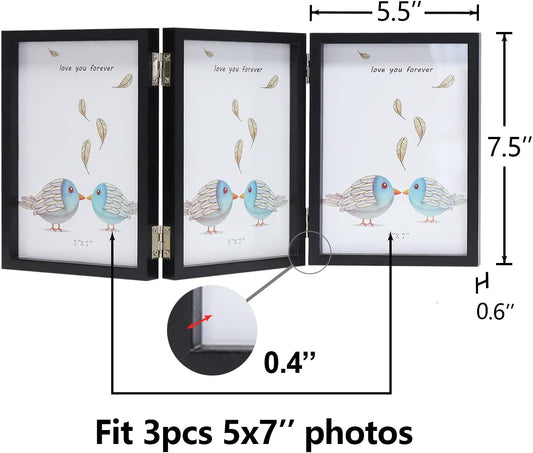 WUTL 3 Picture Frame Triple Collage 5x7 Frames with Real Glass Black
