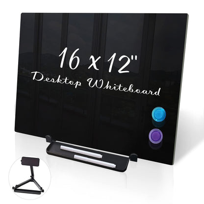 Magnetic Small Glass Whiteboard Desktop, ZHIDIAN 14x10 Portable Tempered Glass Dry Erase Board Panel with Adjustable Stand for Desk, Tabletop Glass Writing Board Easel for Office Home