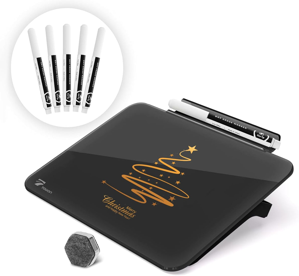 Black Mini Desktop Pure Glass Whiteboard, Small Glass Dry-Erase Whiteboard