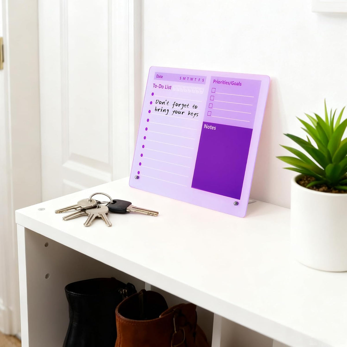 Purple Acrylic Dry Erase Board 12x10 inch, Thickened Desktop to Do List Planner Board with Stand and Markers,Frameless Tabletop Purple Dry Erase White Board Daily Task Organizer for Office Home School