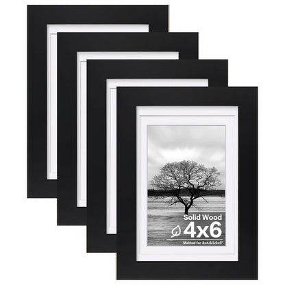 Egofine 8x10 Picture Frames Set of 4, Made of Solid Wood Covered by Plexiglass 4x6 and 5x7 with Mat or 8x10 without Mat, for Table Top Display and Wall Mounting Photo Frame Black