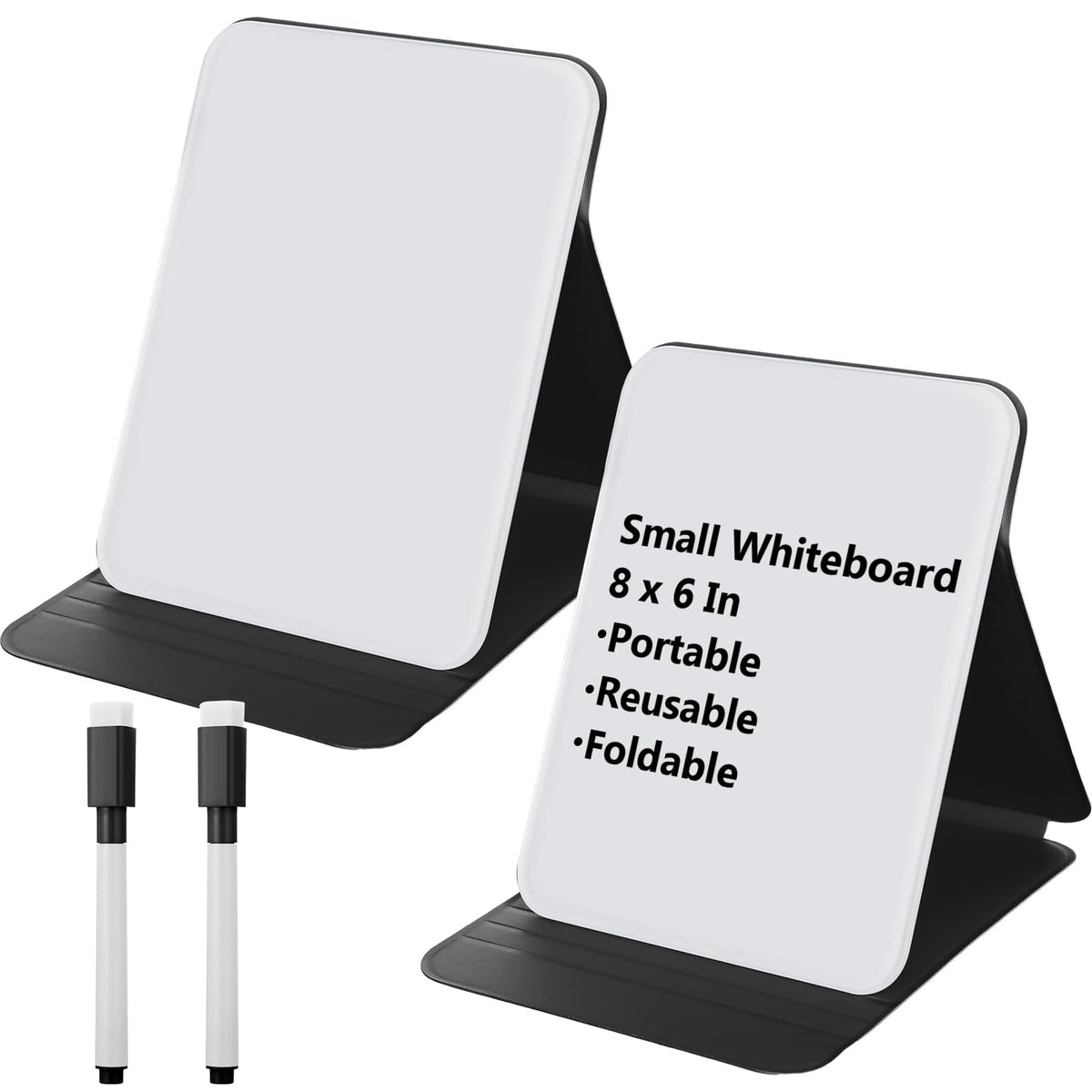 Dunzoom 2 Sets 4 Pcs Small Glass Desktop Whiteboard with Reversable Stand 8x6 Inch Mini Dry Erase White Board Easel with 2 Markers Reusable Desk Notepad for Home Office School Supplies (Pink,Green)