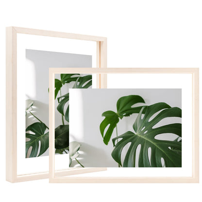 Egofine 5x7 Floating Frames Set of 2, Double Plexiglass Picture Frame, Made of Solid Wood Display Any Size Photo up to 5x7, Wall Mount or Tabletop Standing, Natural Wood