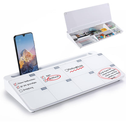 TSJ OFFICE Desktop Whiteboard Dry-Erase-Board - Computer Keyboard Stand White Board Surface Pad with Drawer, Desk Organizers with Accessories for Office, Home, School Supplies - Complete Black