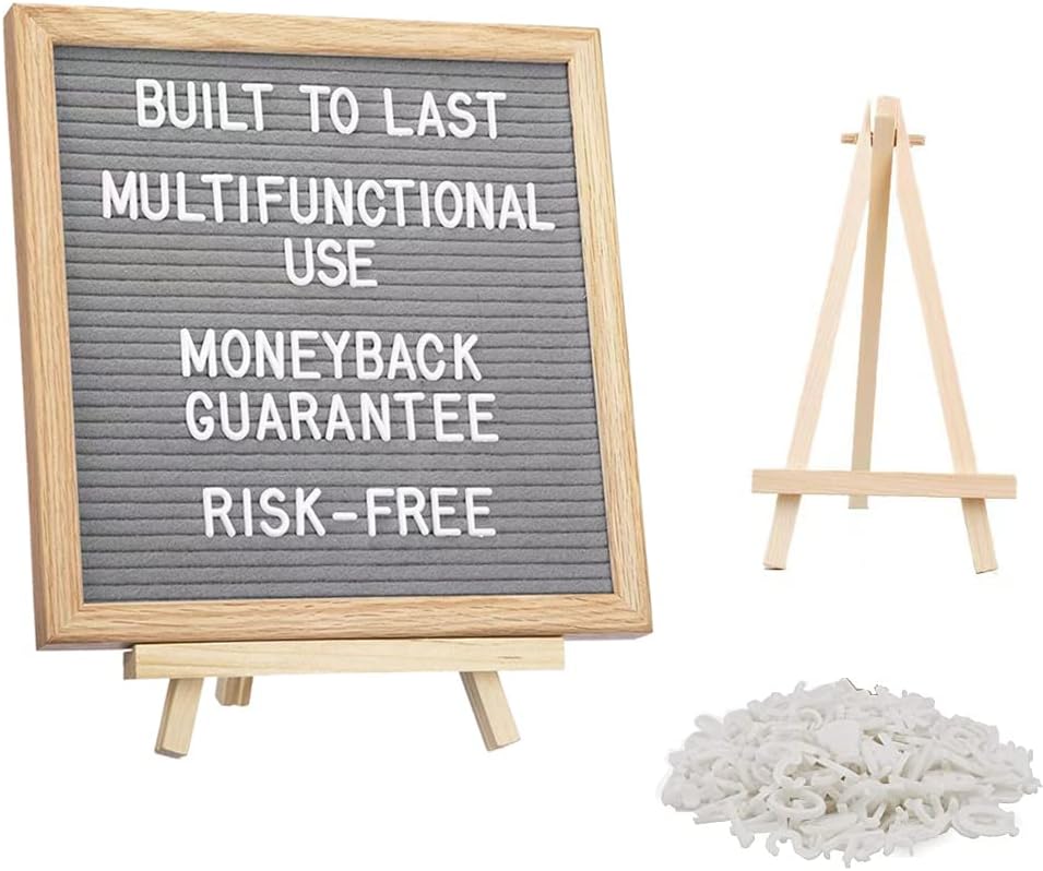 10X10 Inch Grey Felt Changeable Letter Board with 340 Letters Sign & Stand