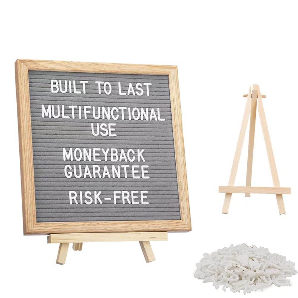 10X10 Inch Grey Felt Changeable Letter Board with 340 Letters Sign & Stand