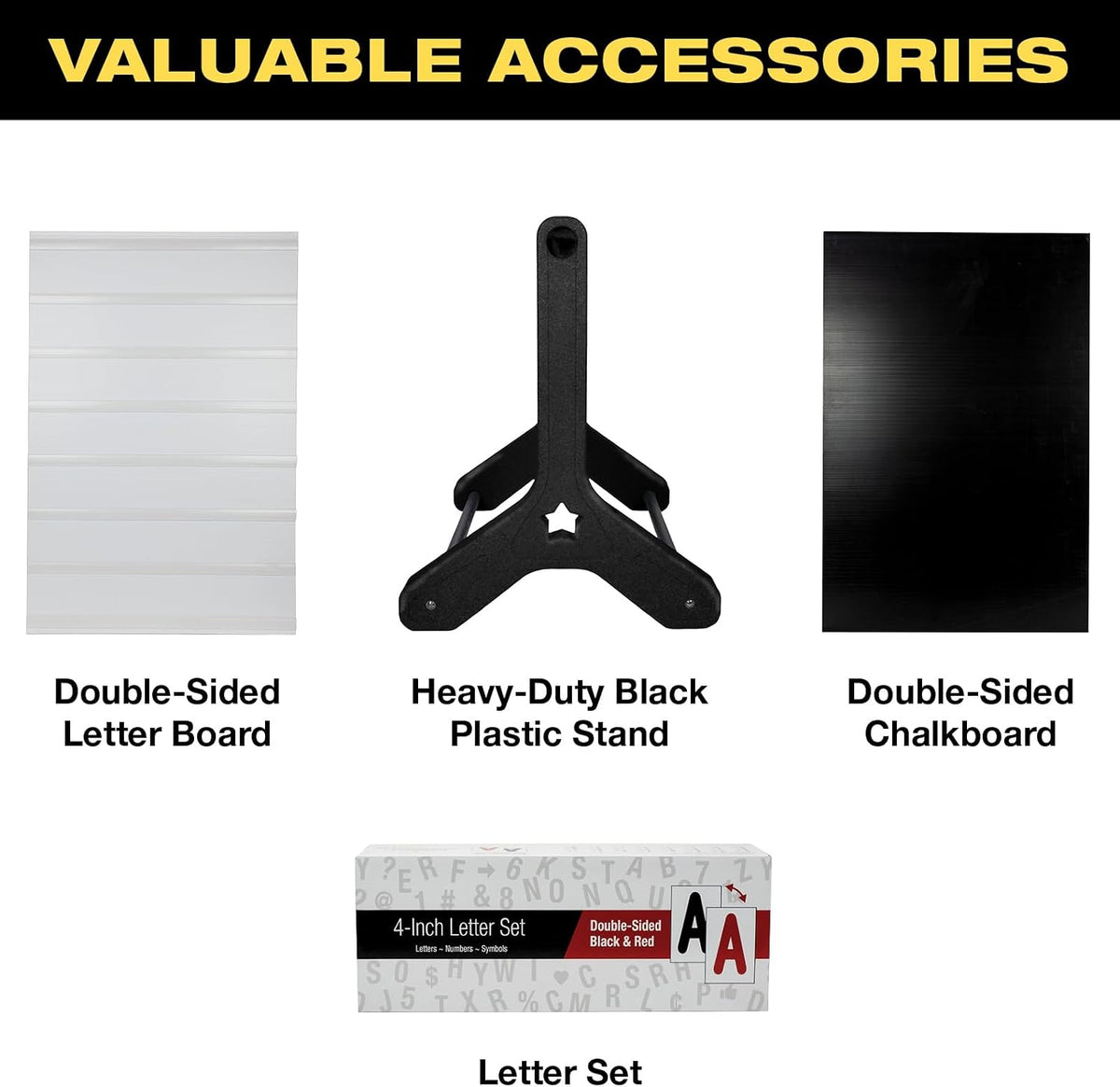 Swinging Changeable Message Sidewalk Sign: 24" x 36" Sign with 792 Pre-Cut Double Sided Letters and Storage Box. Includes Black Board & Letter Board (Black Color Legs)