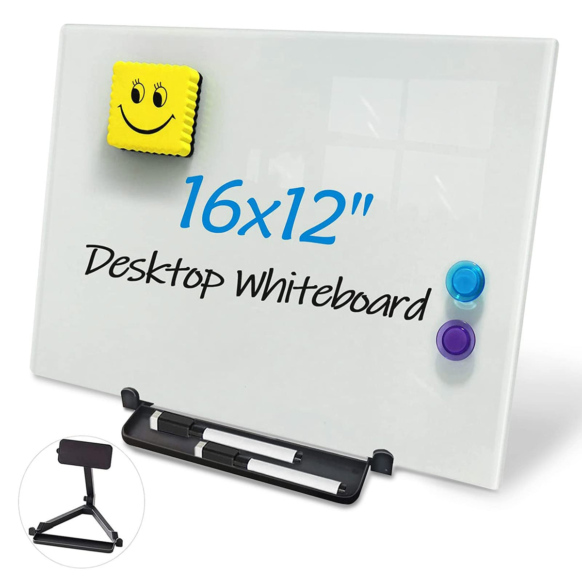 Magnetic Small Glass Whiteboard Desktop, ZHIDIAN 14x10 Portable Tempered Glass Dry Erase Board Panel with Adjustable Stand for Desk, Tabletop Glass Writing Board Easel for Office Home