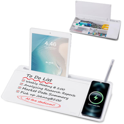 TSJ OFFICE Desktop Whiteboard Dry-Erase-Board - Computer Keyboard Stand White Board Surface Pad with Drawer, Desk Organizers with Accessories for Office, Home, School Supplies - Complete Black