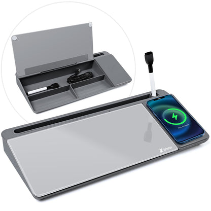 Varhomax Glass Desk Whiteboard with Storage, Desktop Organizer