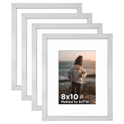 KINLINK 5x7 Picture Frames, Mix Color Photo Frames with Plexiglass for Picture 4x6 with Mat or 5x7 without Mat, Composite Wood Picture Frames for Table Top and Wall Mounting, Set of 4