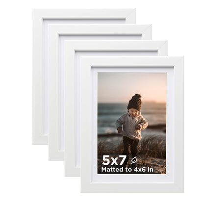 KINLINK 5x7 Picture Frames, Mix Color Photo Frames with Plexiglass for Picture 4x6 with Mat or 5x7 without Mat, Composite Wood Picture Frames for Table Top and Wall Mounting, Set of 4