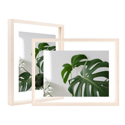 Egofine 5x7 Floating Frames Set of 2, Double Plexiglass Picture Frame, Made of Solid Wood Display Any Size Photo up to 5x7, Wall Mount or Tabletop Standing, Natural Wood