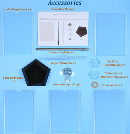 ZEEYUAN Rotating Acrylic Photo Frame DIY Multiple Picture Frame 5 Double Sides/Insert 10 Pcs of 4x6 Inch Photos,360° Rotation Windmill Picture Frame Desktop Photo Display