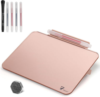 Rose Gold Mini Desktop Pure Glass Whiteboard, Small Glass Dry-Erase Stand