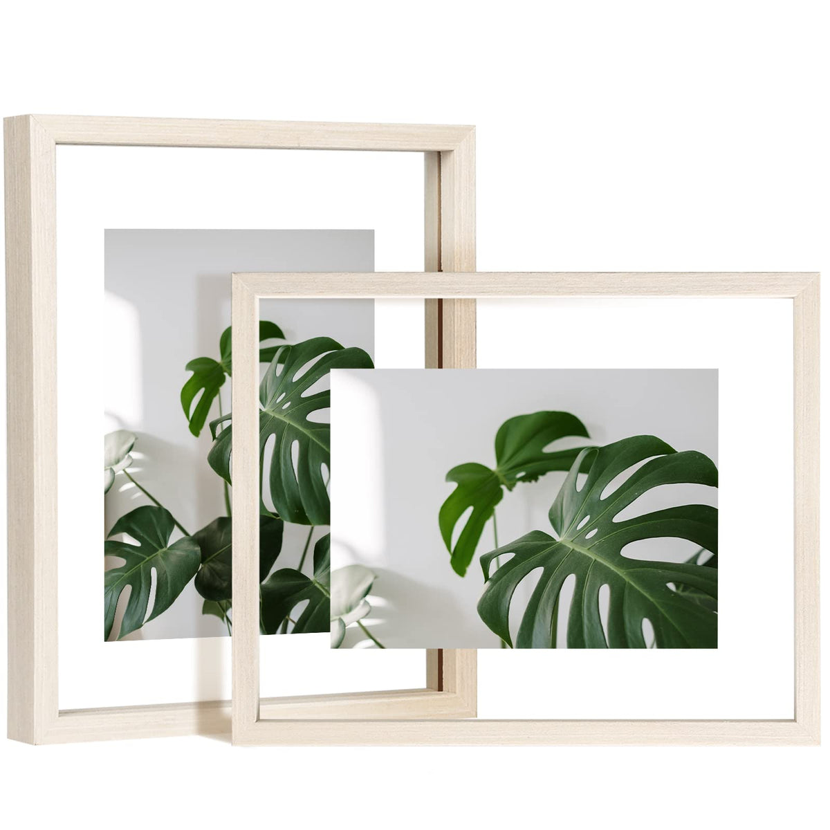 Egofine 5x7 Floating Frames Set of 2, Double Plexiglass Picture Frame, Made of Solid Wood Display Any Size Photo up to 5x7, Wall Mount or Tabletop Standing, Natural Wood