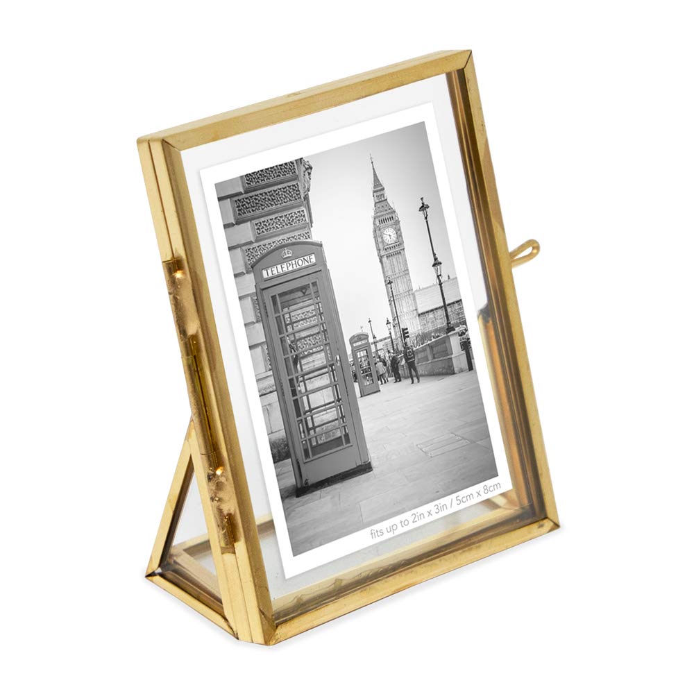 Isaac Jacobs 2x3 Gold Vertical Floating Photo Frame ClaspLock&Angled Base