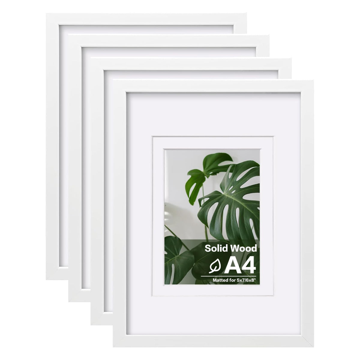 Egofine 8x10 Picture Frames Set of 4, Made of Solid Wood Covered by Plexiglass 4x6 and 5x7 with Mat or 8x10 without Mat, for Table Top Display and Wall Mounting Photo Frame Black