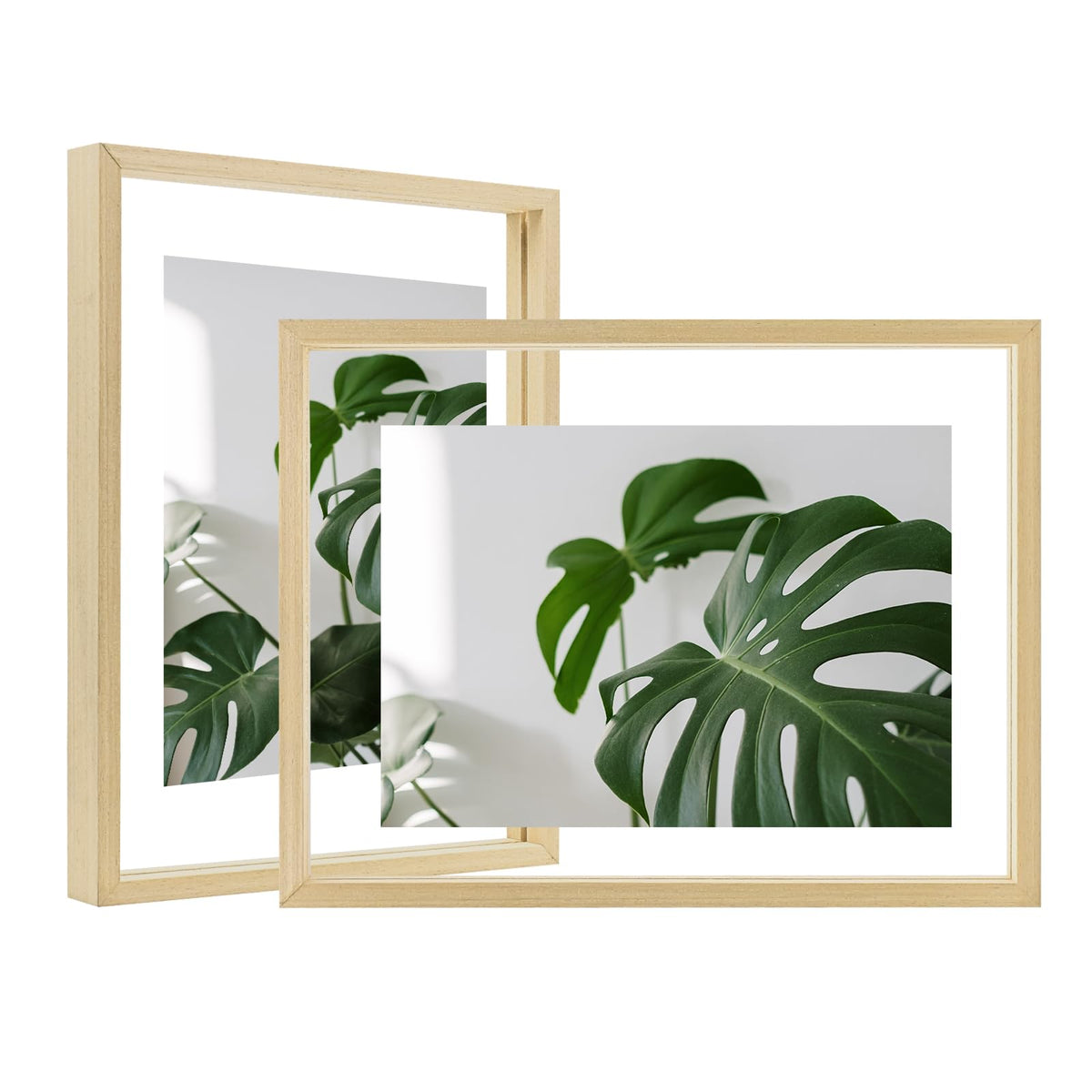Egofine 5x7 Floating Frames Set of 2, Double Plexiglass Picture Frame, Made of Solid Wood Display Any Size Photo up to 5x7, Wall Mount or Tabletop Standing, Natural Wood