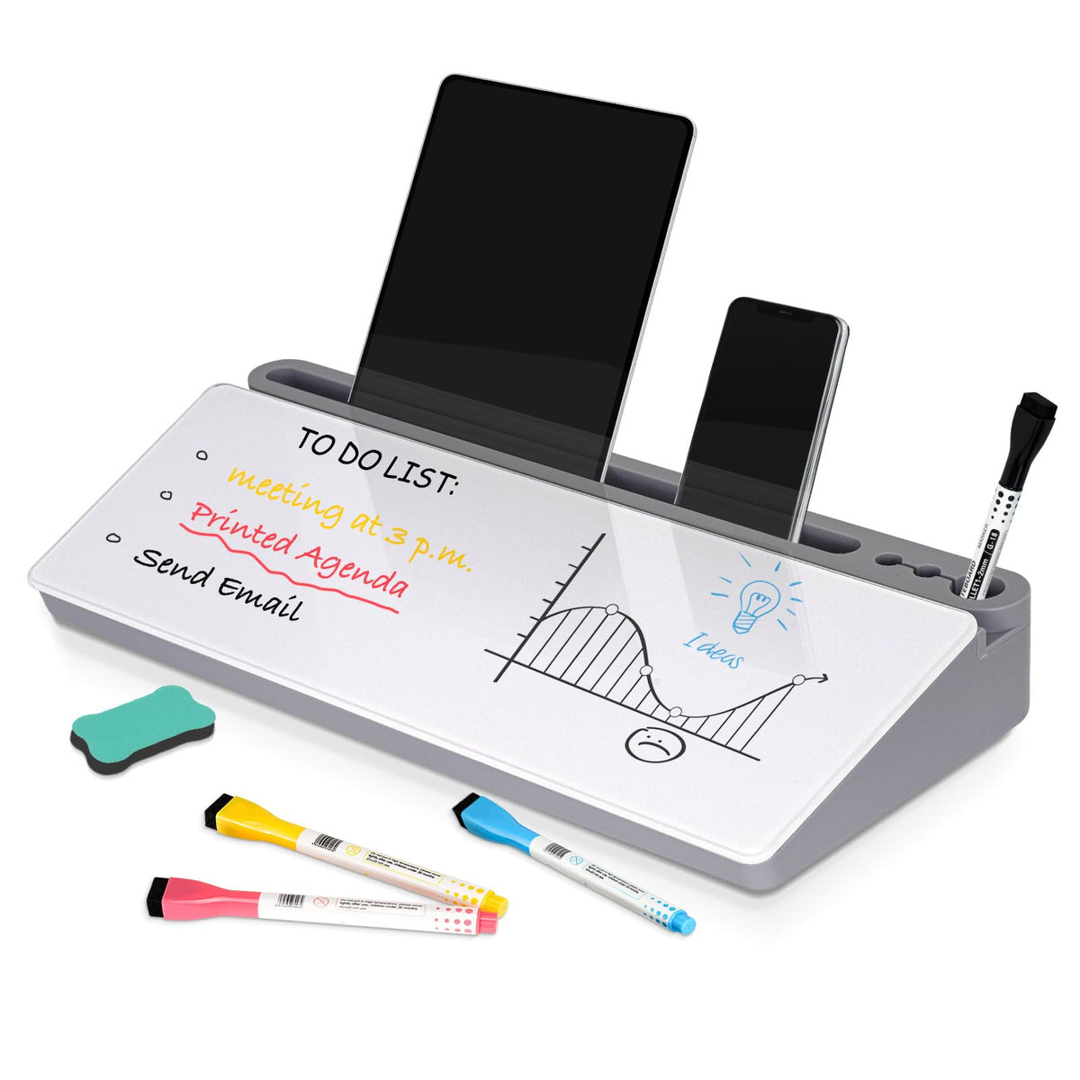 DOLLAR BOSS Glass Desk Whiteboard Small Dry Erase Board, All Black