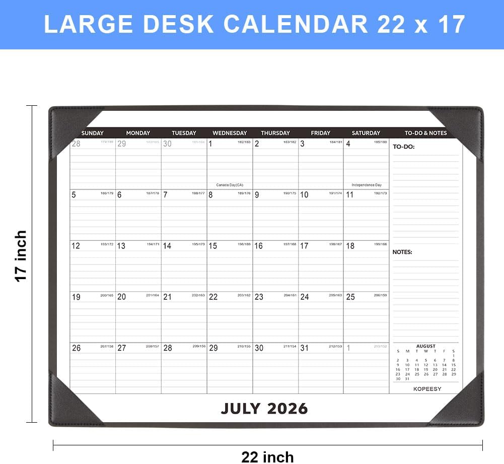Desk Calendar 2026-2027 with Protective Mat 22" x 17"