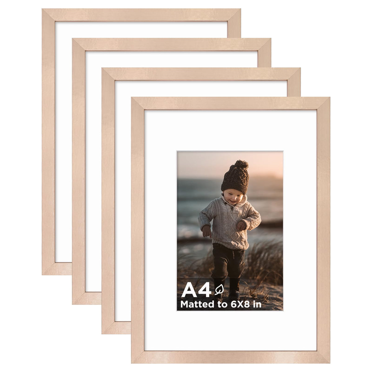 KINLINK 5x7 Picture Frames, Mix Color Photo Frames with Plexiglass for Picture 4x6 with Mat or 5x7 without Mat, Composite Wood Picture Frames for Table Top and Wall Mounting, Set of 4
