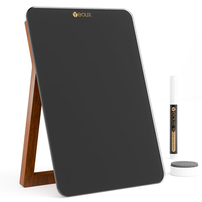 Yeoux Desktop Glass Whiteboard with Reversible Wood Stand 9.5"x6.7"