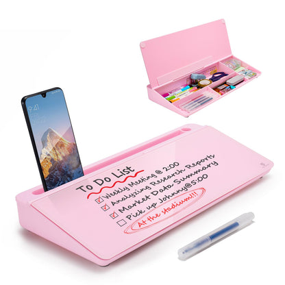 Small Desktop Glass Whiteboard Dry-Erase-Board - Computer Keyboard Stand White Board Surface Pad with Drawer, Desk Organizers with Accessories for Office, Home, School Supplies - Grey