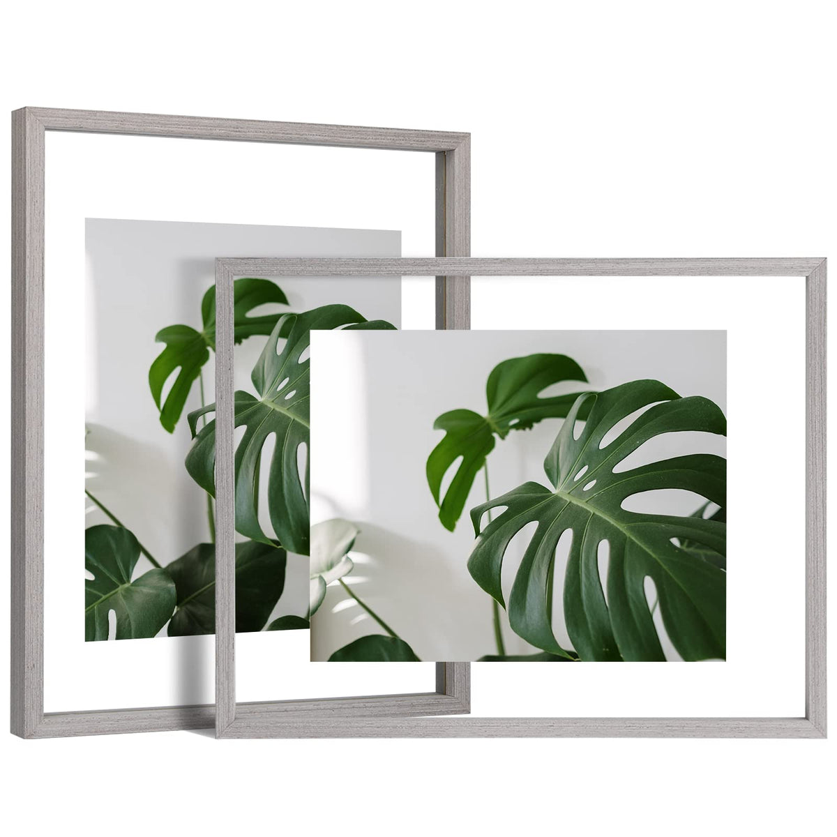 Egofine 5x7 Floating Frames Set of 2, Double Plexiglass Picture Frame, Made of Solid Wood Display Any Size Photo up to 5x7, Wall Mount or Tabletop Standing, Natural Wood