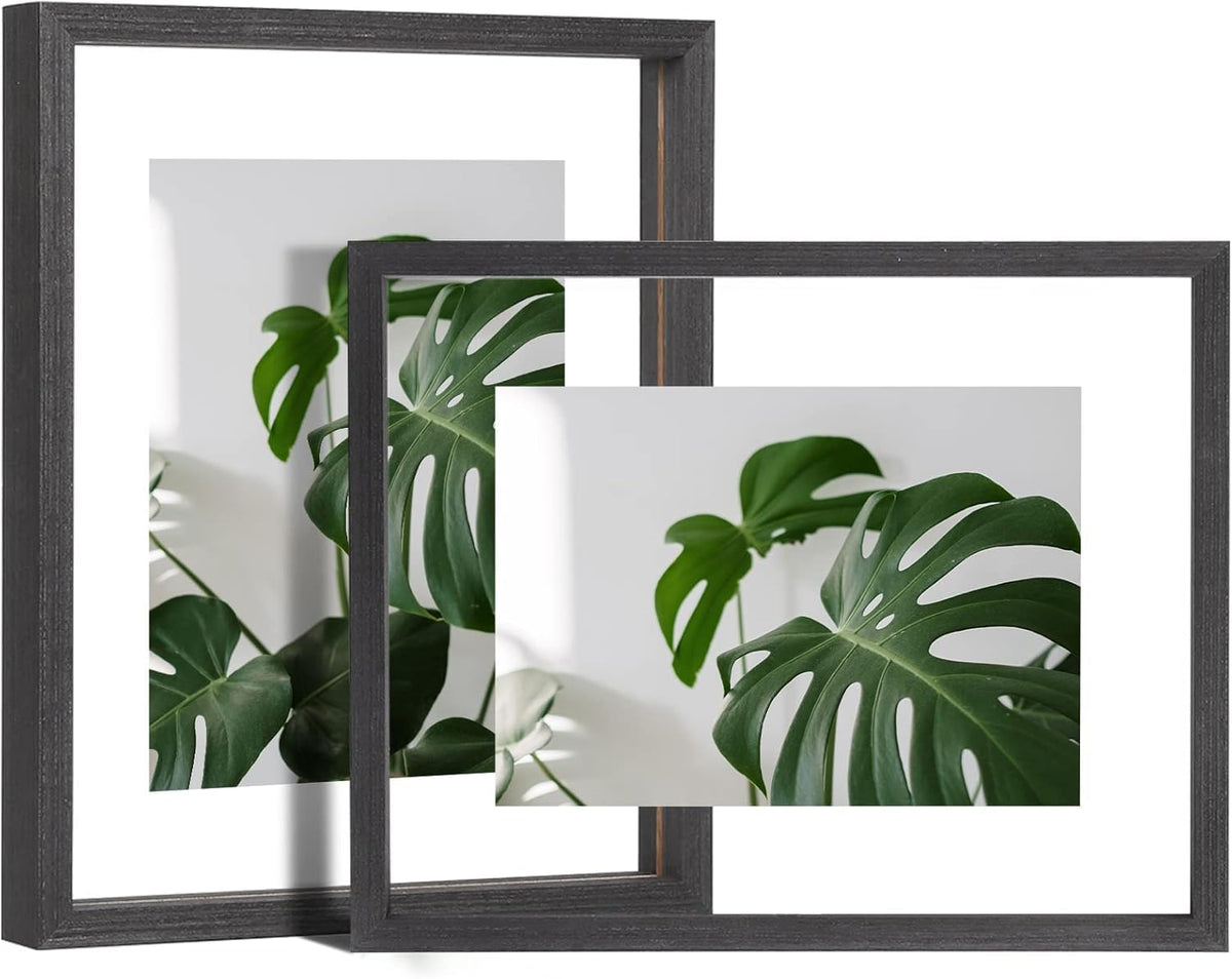 Egofine 5x7 Floating Frames Set of 2, Double Plexiglass Picture Frame, Made of Solid Wood Display Any Size Photo up to 5x7, Wall Mount or Tabletop Standing, Natural Wood