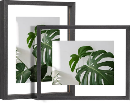 Egofine 5x7 Floating Frames Set of 2, Double Plexiglass Picture Frame, Made of Solid Wood Display Any Size Photo up to 5x7, Wall Mount or Tabletop Standing, Natural Wood