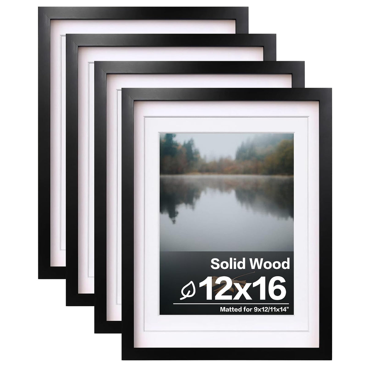 Egofine 8x10 Picture Frames Set of 4, Made of Solid Wood Covered by Plexiglass 4x6 and 5x7 with Mat or 8x10 without Mat, for Table Top Display and Wall Mounting Photo Frame Black
