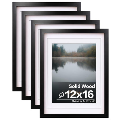 Egofine 8x10 Picture Frames Set of 4, Made of Solid Wood Covered by Plexiglass 4x6 and 5x7 with Mat or 8x10 without Mat, for Table Top Display and Wall Mounting Photo Frame Black