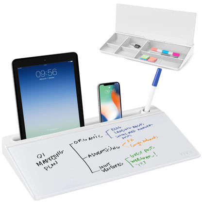 VIVO Black Glass 16 x 7 in Dry Erase Board with Storage, DESK-WB16B