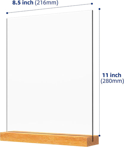 8.5x11 Inch Acrylic Sign Holder with Wooden Base, Desktop Display Stand (8.5x11 2Pack)