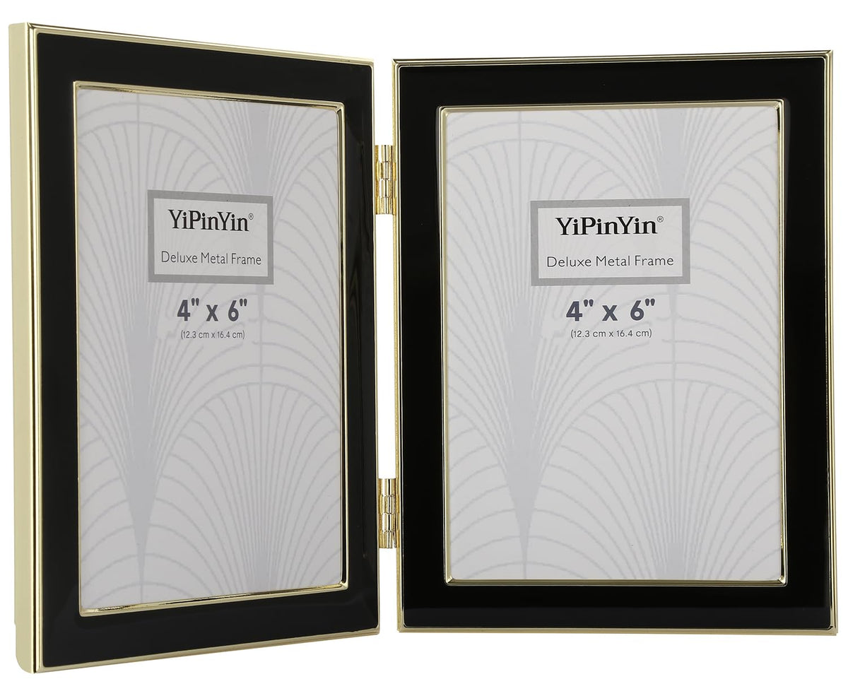 YiPinYin 5x7''Jasper Green Enamel Picture Frames with Gold-Plated Metal Frame Design,HD-Real Glass & Velvet Back,for Countertop,Tabletop Display,Bookshelf,Wall Décor