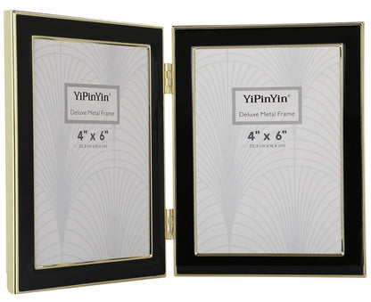 YiPinYin 5x7''Jasper Green Enamel Picture Frames with Gold-Plated Metal Frame Design,HD-Real Glass & Velvet Back,for Countertop,Tabletop Display,Bookshelf,Wall Décor