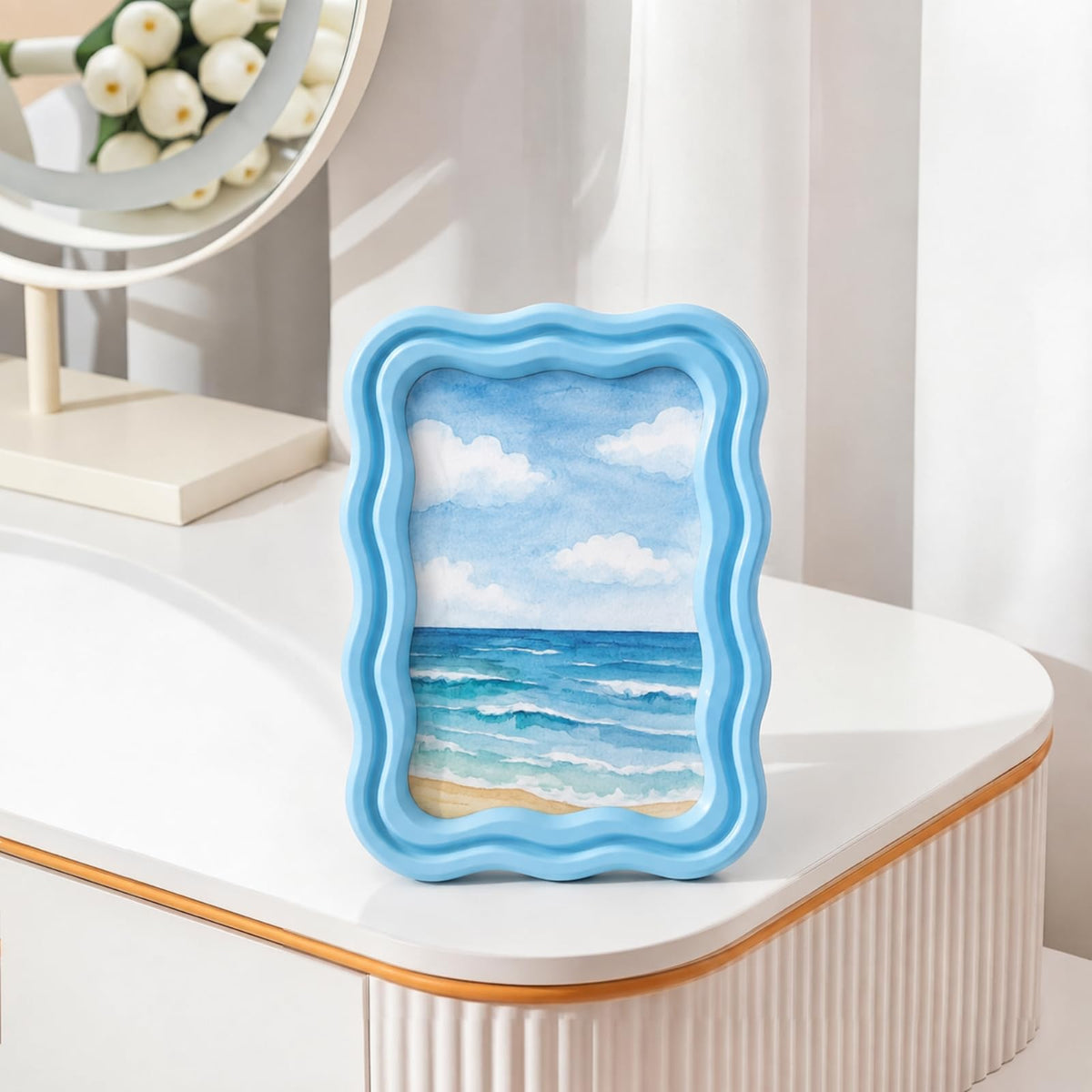 3 Pack 4 x 6 Inch Scalloped Picture Frame with Real Glass, Retro Colors